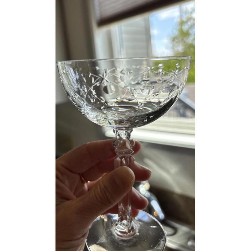 Vintage Etched Crystal Champagne Coupe Glasses Set of 7 Fostoria Style
